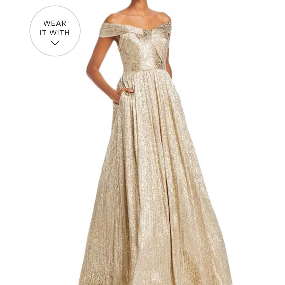 Aidan Mattox MetLlic off the shoulder gown